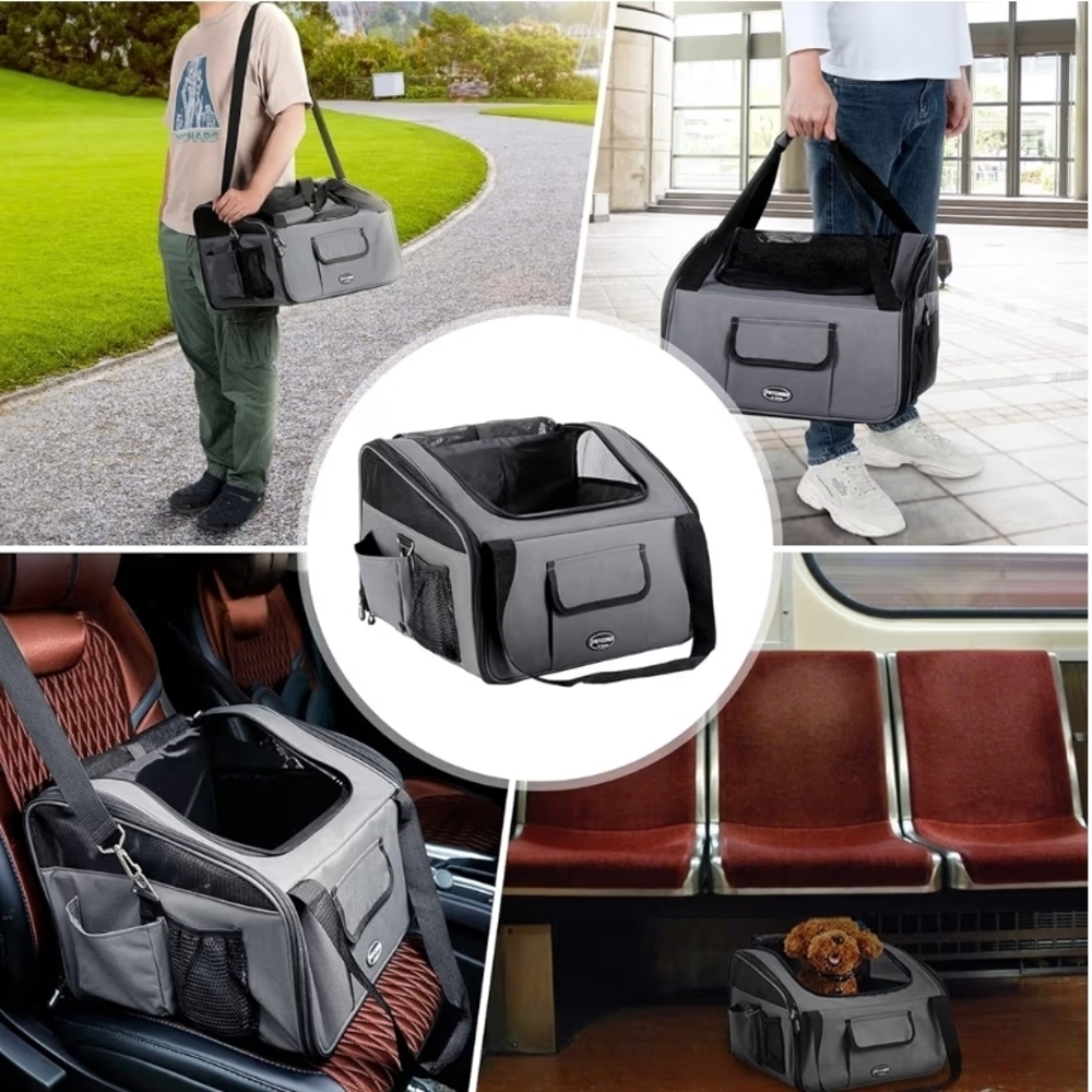 Gray Pet Carrier with Black Straps - Picture 6 of 11